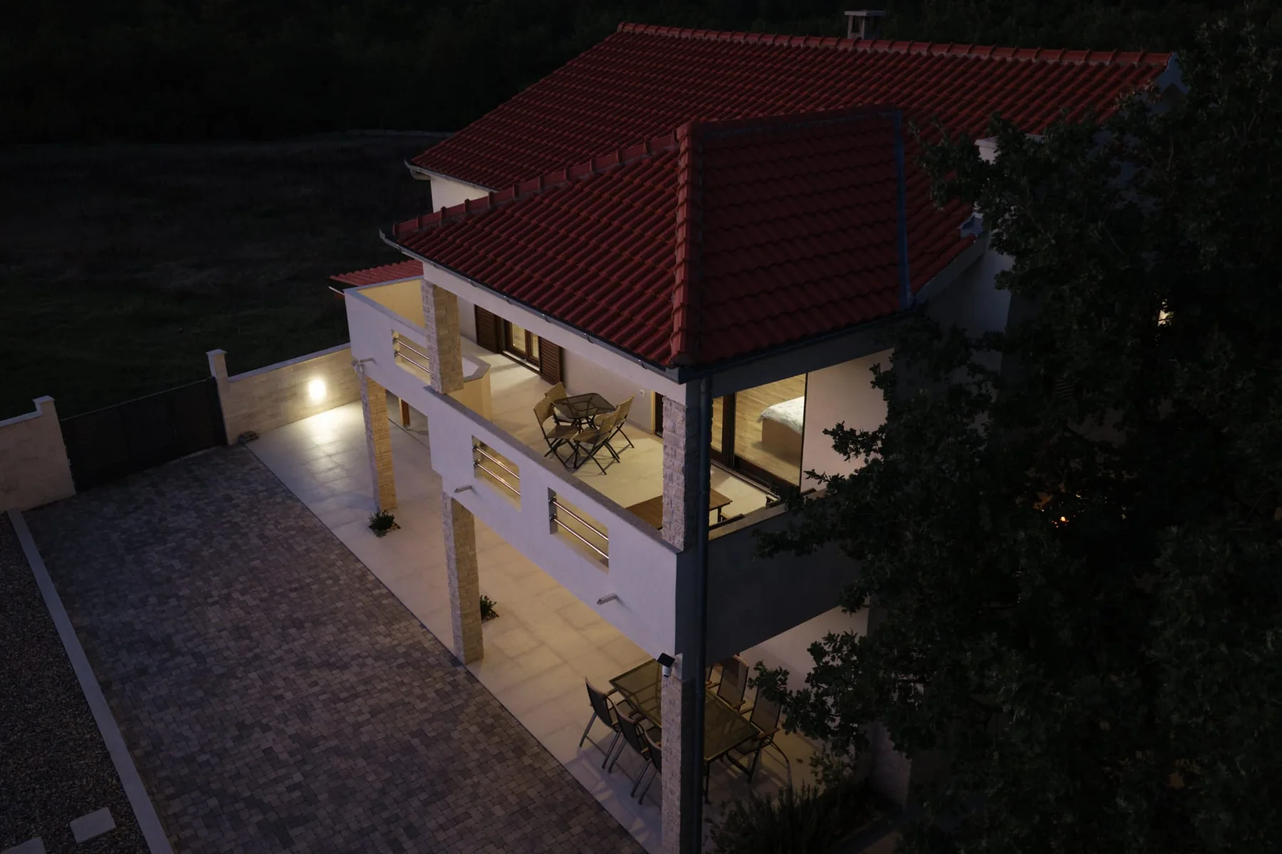 Villa i bazen u večernjem svjetlu